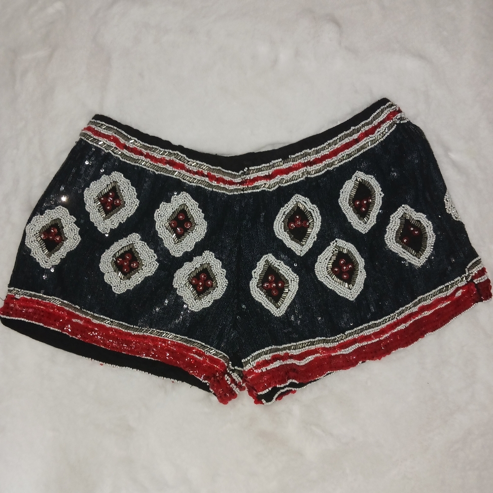 Zara Trafaluc Sequin Embellished  Shorts with Red Accents